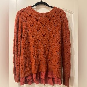 Anthropologie Lili’s Closet Rust Pointelle Back Button Down Sweater